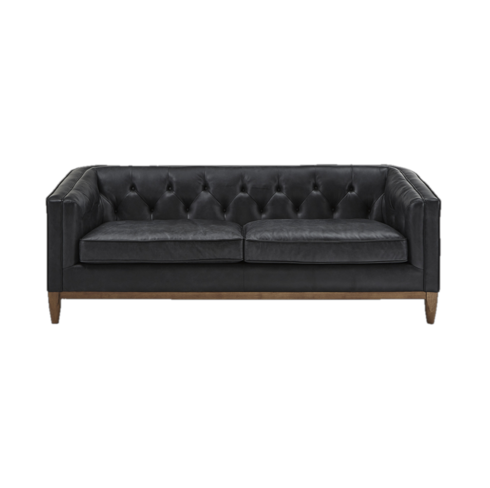 Alcott Tufted Leather Sofa Black Tavolo Rental