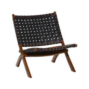 Leather Woven Folding Lounge Chair - Black