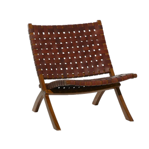 Brown Leather Woven Folding Lounge Chair