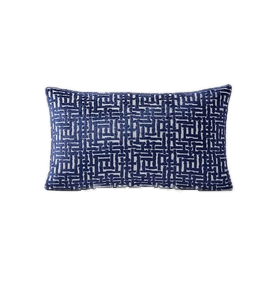 Jacquard Velvet Lumbar Pillow Blue