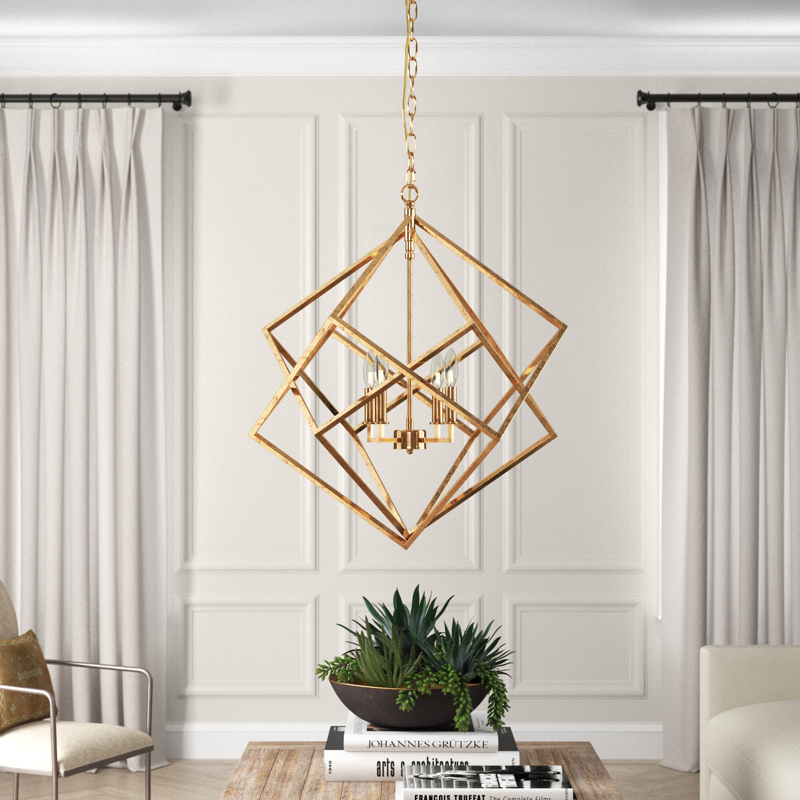 Geometric Gold Cube Chandelier Tavolo Rental